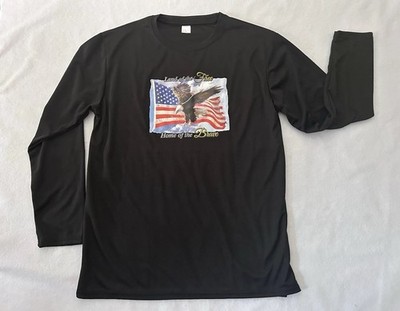 Men s  Land of the free  Shirt Polyester Black Patriotic Graphic Flag Eagle Sz L