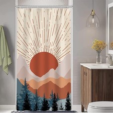 Stall Shower Curtain, Mid Century Boho Sunrise Small Shower Curtain Waterproo...