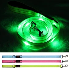 Led Light up Dog Leash - 4 Ft Rechargeable Waterproof Nylon Reflective with Padd