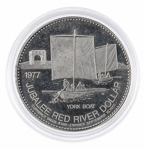 1977 Winnipeg RED RIVER Trade DOLLAR Token with Historic HBC Fur-Trade York Boat