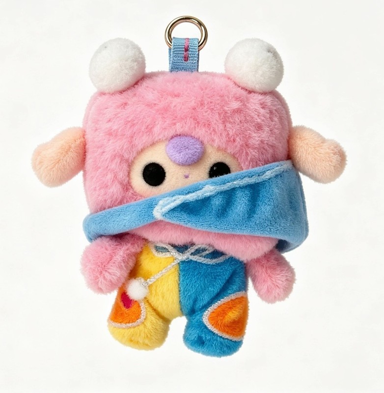 Cartoon Blocky Lamb Fluffy Plush Doll Keyring Hidden Face Bag Pendant Collectibl