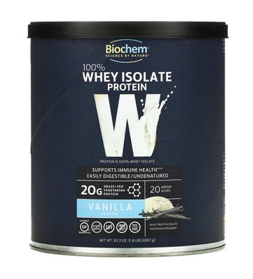 Biochem 100% Whey Protein Isolate - Grass Fed Vanilla 1.8 lbs (857 grams)