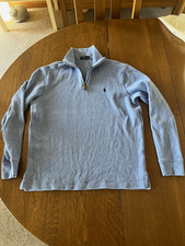Polo Ralph Lauren Men's Light Blue Cotton 1/4 Zip Sweater M