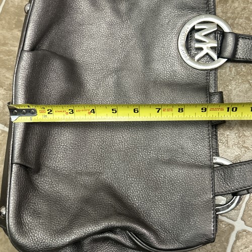 Michael Kors Fulton Large Gray/SilverPebbled Leather Hobo Shoulder Tote MK Medal - Afbeelding 15 van 16