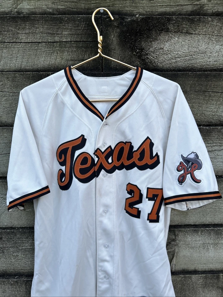 Винтажная бейсбольная футболка 90-х Majestic University of Texas с кремовой нашивкой No27 ретро LG - Изображение 2 из 4