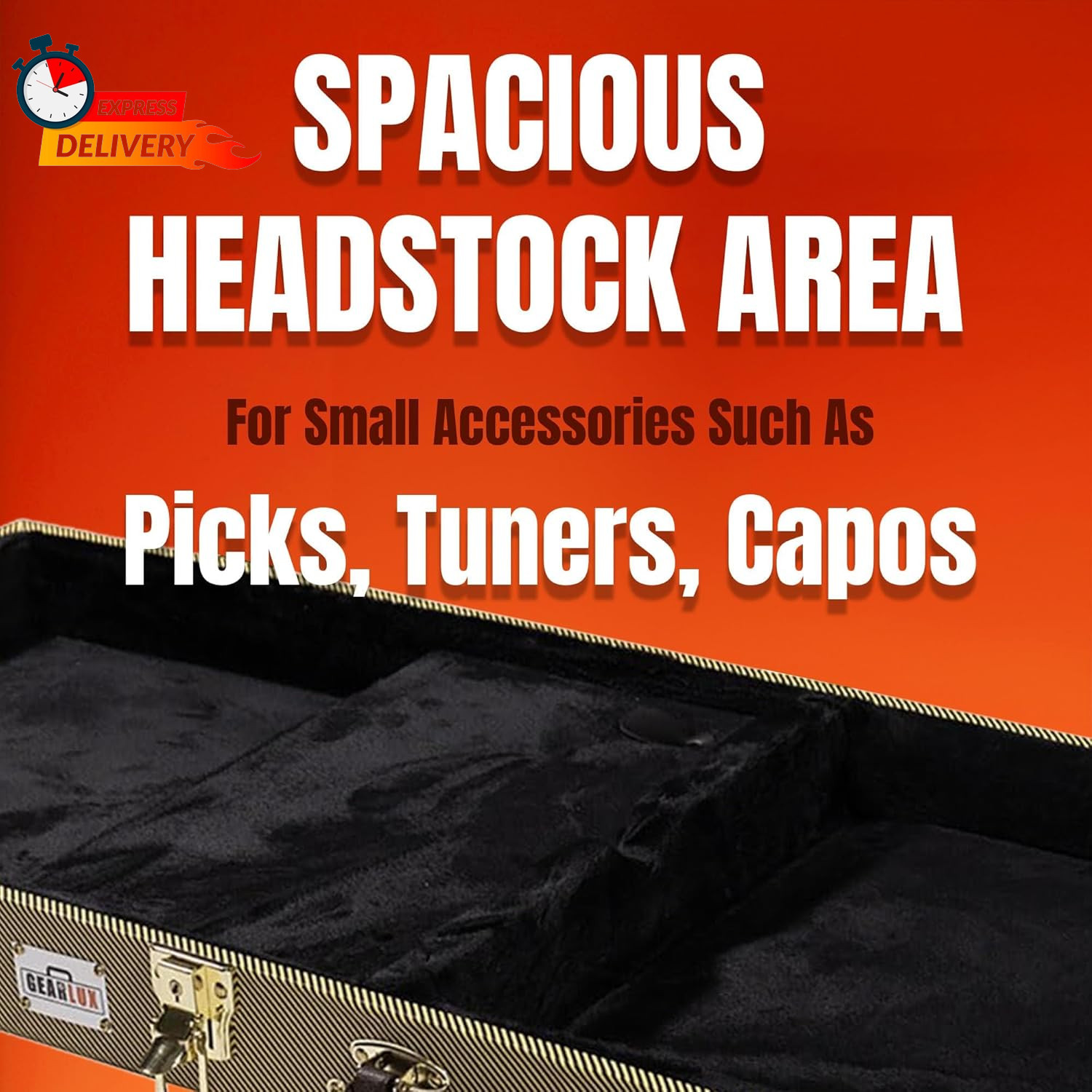 Gearlux Bass Guitar Hard Case, Fits Fender Precision/Jazz Bass and More with Ext