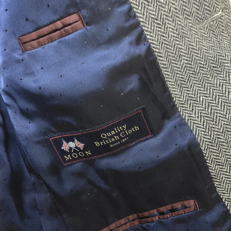 J. Terno fino Crew Ludlow Moon lã britânica cinza/azul espinha de peixe 36S 31x30 - Imagem 4 de 4