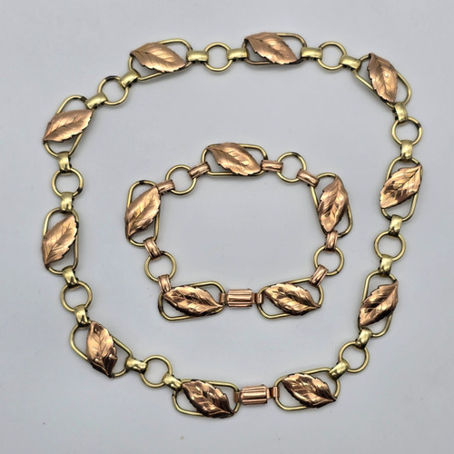 Vintage PROBST 12K Gold Filled Leaf Panel Bracelet & Necklace Set