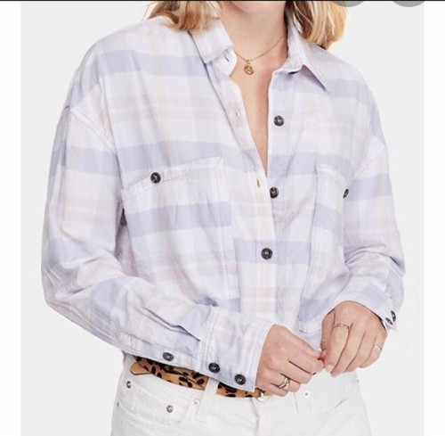 Free People Mujer LoveLand Pastel Cuadros Botón Abajo Deshilachado Dobladillo Camisa Boho S - Imagen 3 de 9