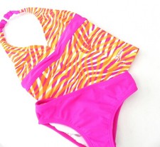 NEW GIRLS 8 SPEEDO 2 PIECE TANKINI SET SWIMSUIT SUIT SUNSET ORANGE ANIMAL PRINT