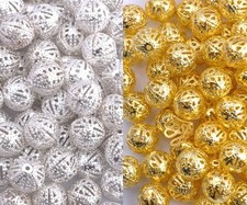 100pcs GOLD  SILVER PLATED Metal FILIGREE Round Spacer BEADS