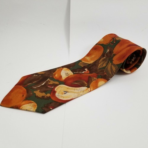 HUGO BOSS Men's Neck Tie Pear Art PRINT 100% Silk Green Brown Yellow Red Novelty