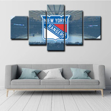 New York Rangers Logo and Stadium NHL Hockey Team 5 Piece Panel Canvas Wall Art