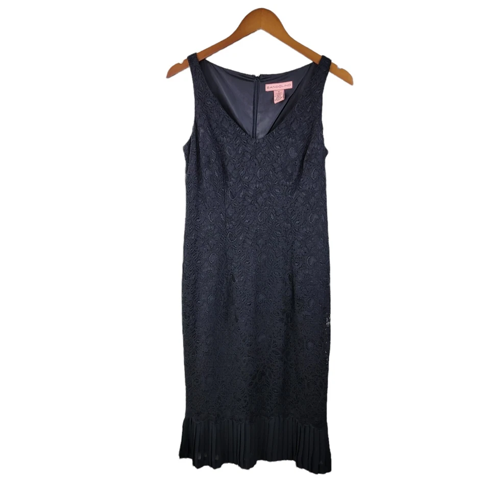 Vestido Bandolino tamanho 4 noite coquetel bainha renda LBD evento especial plissado - Imagem 2 de 4