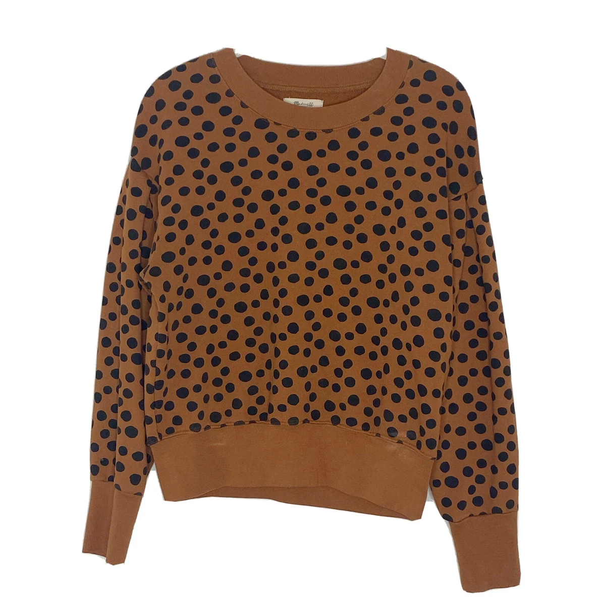 MADEWELL Brown Black Cotton Terry POLKA DOT CREW NECK SWEATSHIRT Casual Sz S