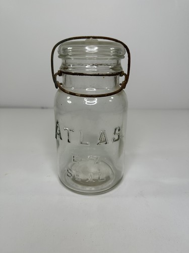 Vintage Atlas E-Z Seal Clear Gray Quart Canning Jar With Lid - Picture 2 of 12