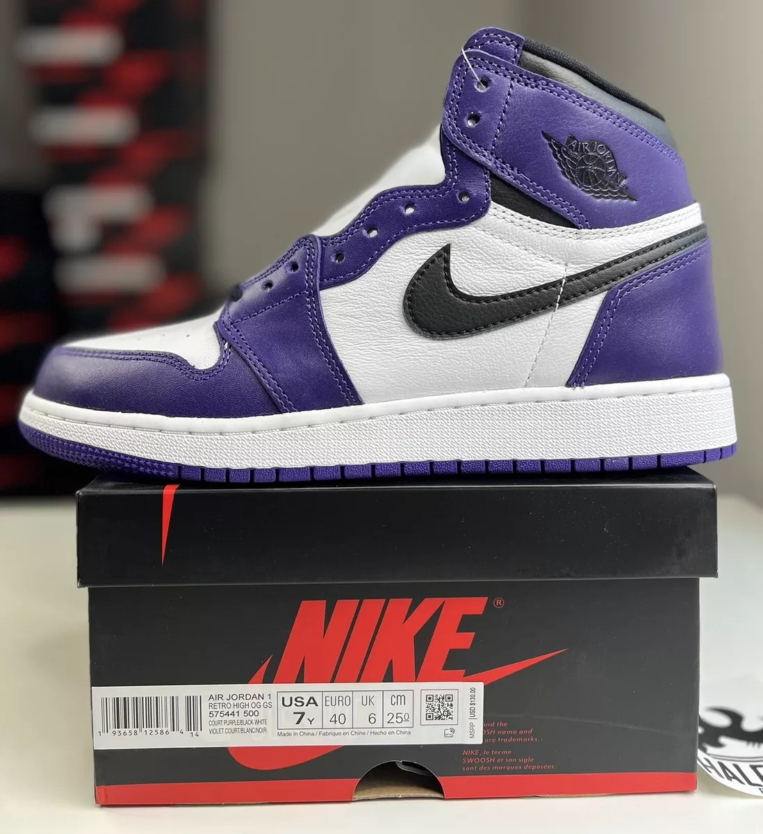 Unødvendig helbrede Berygtet Nike Air Jordan 1 Retro High Court Purple White | Grade Size 7Y |  575441-500 | eBay