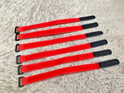 MR 6pcs 20mm X 250mm RC Rubberized Battery Straps 6 Pack Red / Black