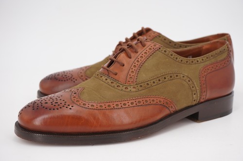 WORN 5x | $465 BRUNO MAGLI RON BURNISHED BROWN SUEDE WINGTIP BALMORAL TAN ITALY - Picture 2 of 12