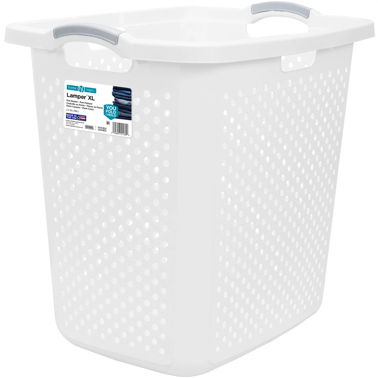 2.5 Bushel XL Lamper Plastic Laundry Basket, White