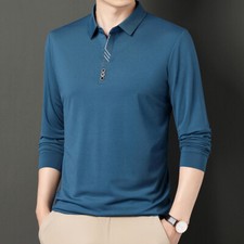 Men's Pure Color Simple Business Winter Warm Long Sleeve Polo Shirt