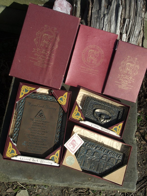 Irish Celtic Art Studio Plaques Hand Made Bronze Finish w/orig. boxes Lot of 3