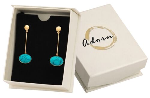 Brand New Gorgeous 18K Gold Plated Top With Faceted Turquoise Dangling Earrings - Picture 4 of 4