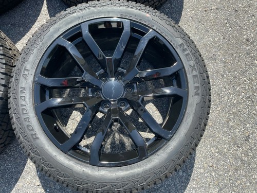 22" Chevy Silverado GMC Denali Yukon Gloss Black Replica wheels rims tires 22x9 - Picture 4 of 10