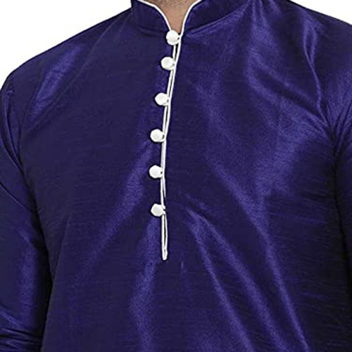 Traditional Plain Full Sleeve Silk Kurta Pajama Regular Fit Party Were For Mens - Picture 37 of 66