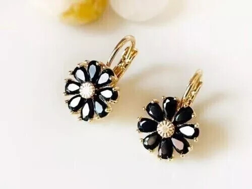 2.25Ct Pear Cut Simulated Black Diamond Huggie Hoop Earring 14k Yellow Gold Over - Picture 3 of 5