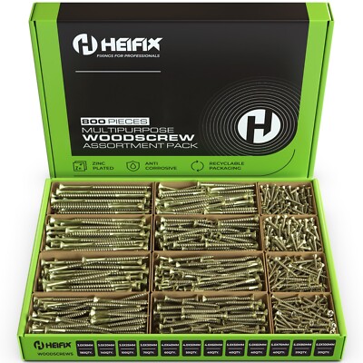 Heifix 800-teiliges Holzschrauben Sortiment Set in Eco Box Pozi Schwerlast DIY