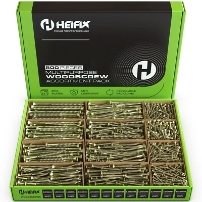 Heifix 800-Piece Wood Screw Assortment Set In Eco Box Pozi Heavy Duty DIY