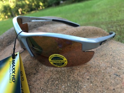 Maxx HD Sunglasses Raven 2.0 silver golf driving lens brown amber TR90 E5