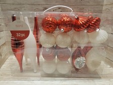 NEW Ashland Red and White 32-Piece Set of Shatterproof Christmas Ornaments