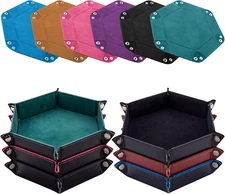 SIQUK 6 Pieces Dice Tray Hexagon Dice Rolling Holder Folding PU Leather Dice Tra