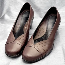 Dansko Leather Slip On Heeled Loafers Size 40 Dark Brown Comfort Shoe