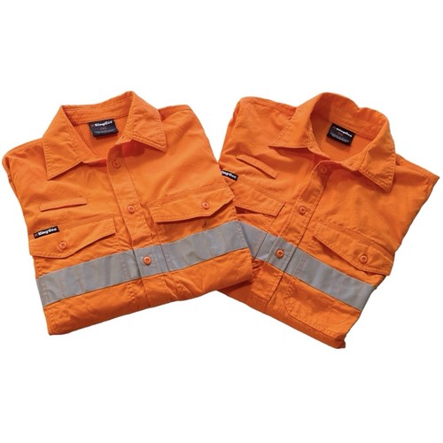 2 x KING GEE Sz 2XS Closed Front Shirts WorkCool Hi-Vis Reflective L\ Slv Orange
