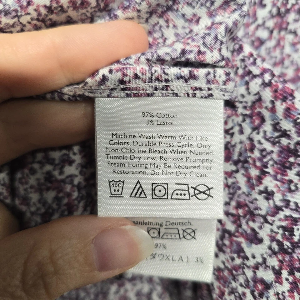 Blusa Eddie Bauer Top Mujer Talla 1X Púrpura Floral Algodón Ajustada con Botones Foto 4 de 4