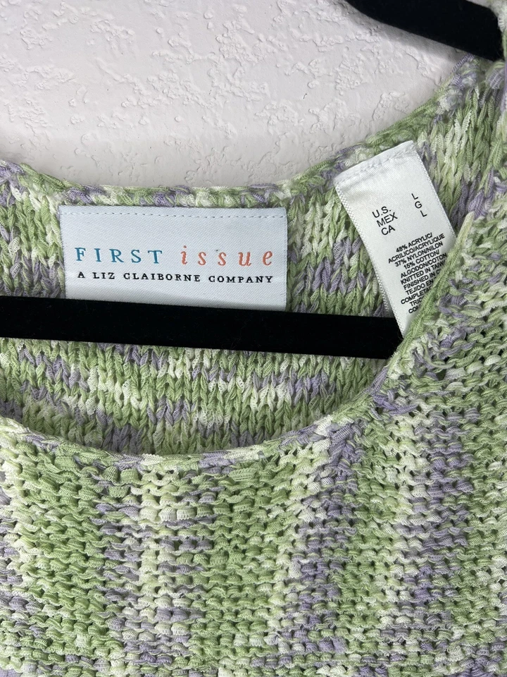 Camiseta sin mangas de punto grande verde púrpura blanca Cottage Core primera edición de colección para mujer Foto 3 de 4