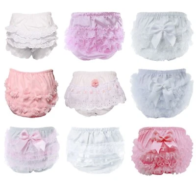 Baby Girls Frilly Bloomers Cotton Nappy Cover Knickers Pants Romany Lace Bow NEW
