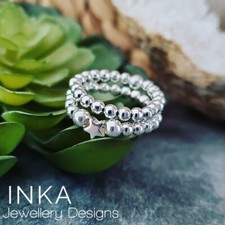 INKA Sterling Silver stacking Stretch Ring Thumb rings set of 2 with Star Charm