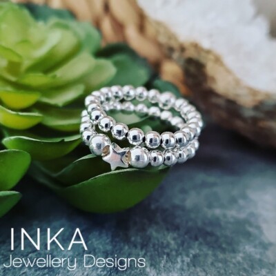 INKA Sterling Silber Stapel Stretch Ring Daumenringe 2er Set mit Stern Charm