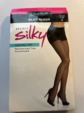 Secret Silky Control Top Pantyhose Reinforced Toe Jet Black - SIZE C / 10408