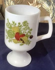 Vintage Mug Corning Ware Spice of Life? Footed Pedestal Milk Glass with Mushroom