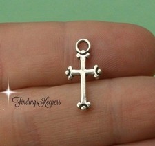 12 Cross Charms 17 x 9 mm Antique Silver Tone Double Sided US Seller 116