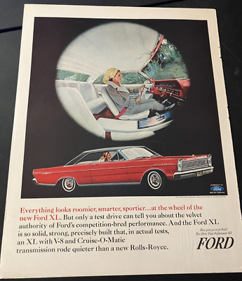 Red 1965 Ford Galaxie 500 XL - Vintage Original Color Print Ad Wall Art