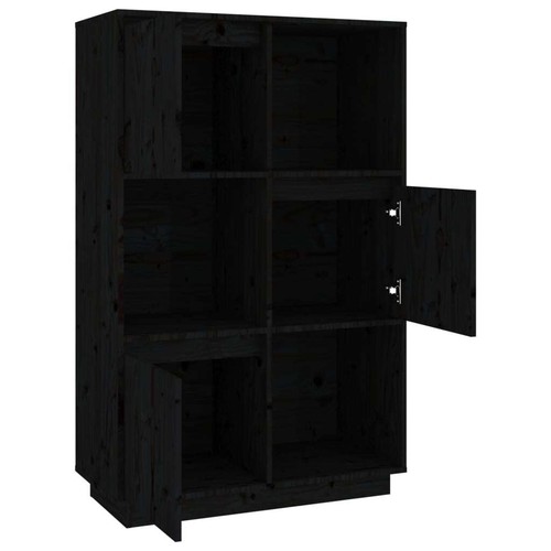 NNEVL Highboard Black 74x35x117 cm Solid Wood Pine - Picture 7 of 10