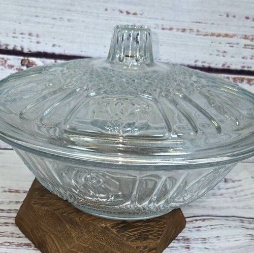 VTG cut glass candy dish w/ lid Rose design clear glass collectible Indonesia - Picture 9 of 13