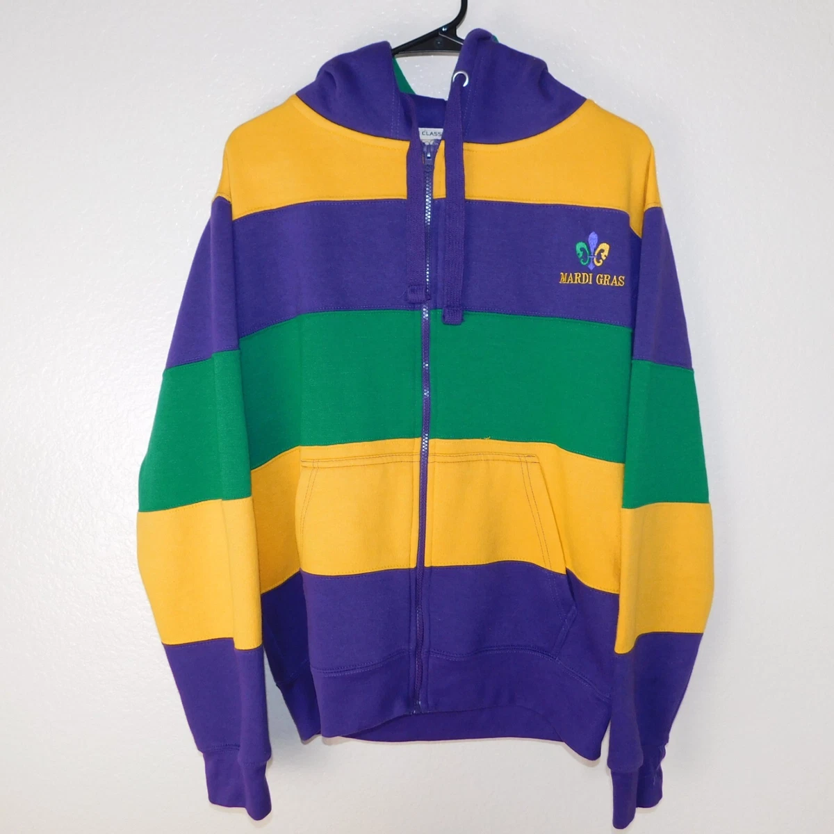 Mardi Gras Colorblock Zip Up Hoodie Sweatshirt Adult M Purple Yellow Green  Logo | eBay