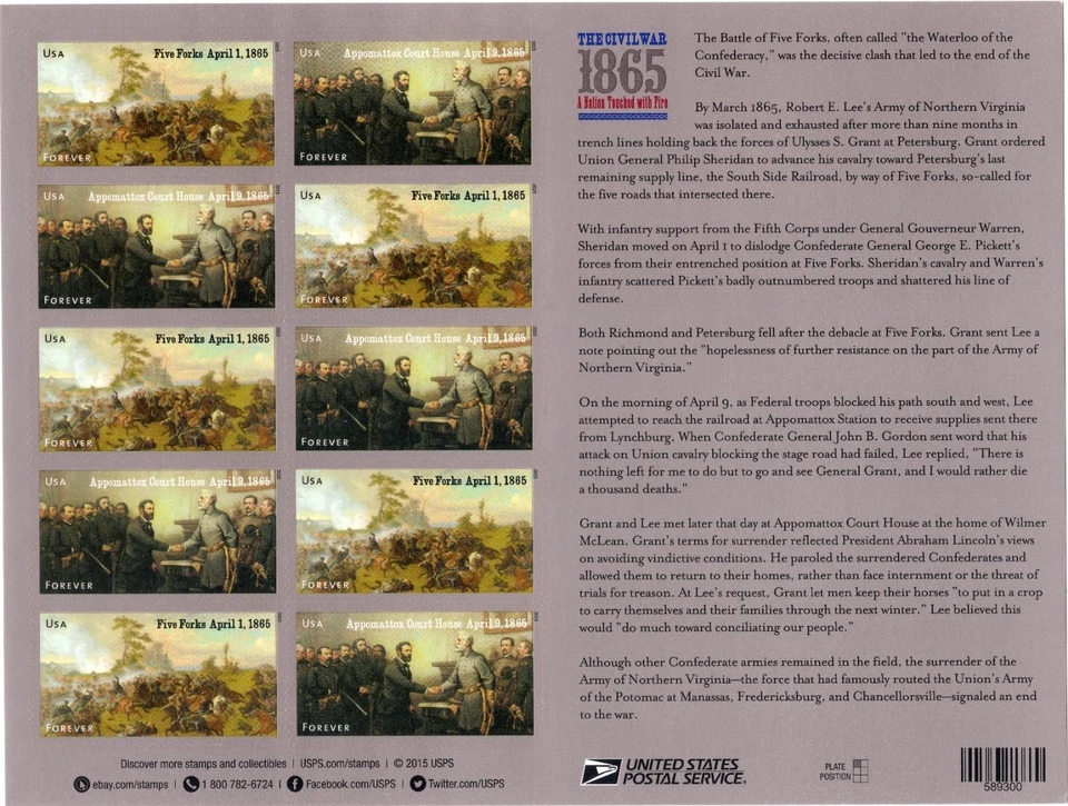 Scott #4981a (4980-4981) CIVIL WAR 1865 Forever Stamp Sheet of 12 Stamps - MNH - Image 2 of 2